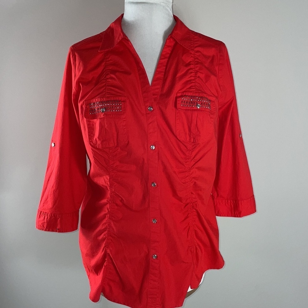 Lane Bryant Red Button Down Blouse Size Women 14 - image 1
